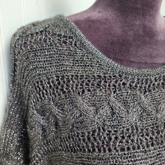 Express Brown Mohair Fuzzy Short Sleeved Metallic Thread Tunic Sweater Dress M - Picture 4 of 13